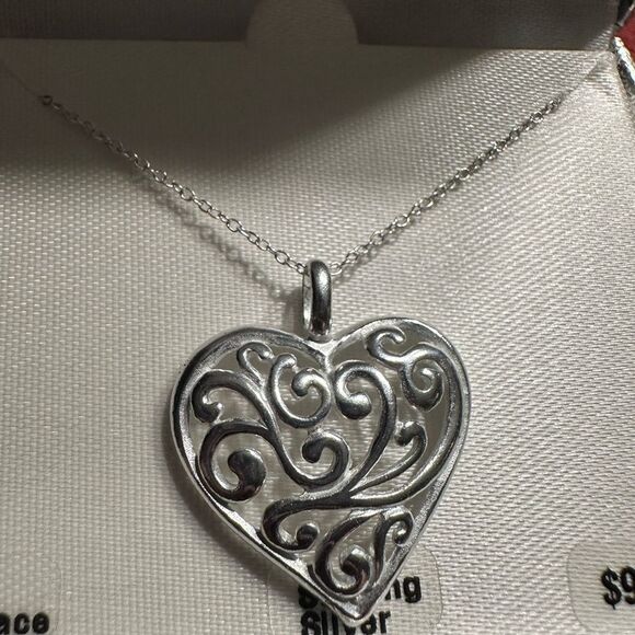 NWT 18” Sterling Silver Filigree Heart Necklace - Picture 2 of 4